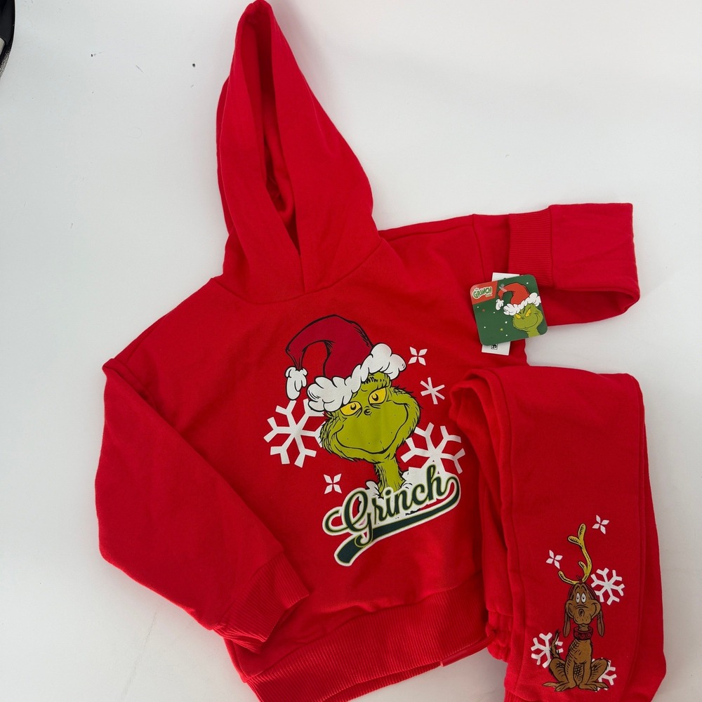 The Grinch Kids Unisex Red Hoodie and Joggers Tracksuit Set NWT Dr Seuss RRTF552